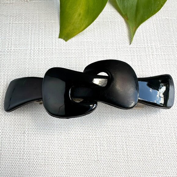 Vintage 1980s Black Plastic Hair Barrette with Chunky Bow Design Design Large - Picture 8 of 11